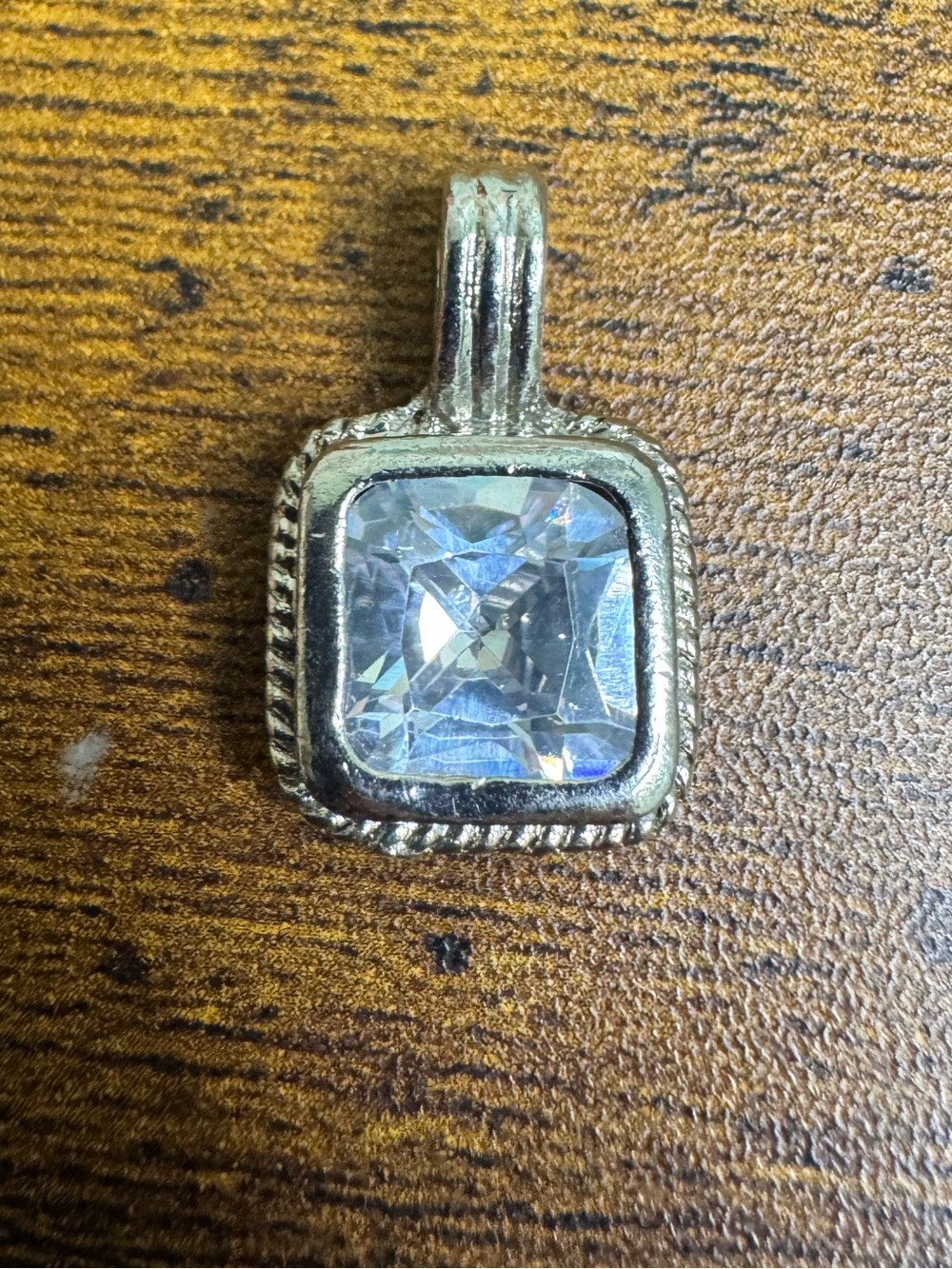 4/$20 Clear Stone Square Pendant Necklace in Silver Tone